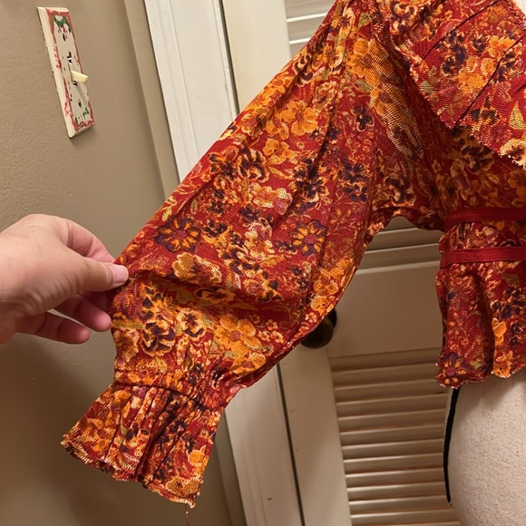 Free People Rudi Ruffle Top in Cherry Combo, Size Small - Picture 11 of 17